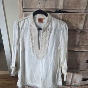 Tory Burch Cream Fringe Tunic Top